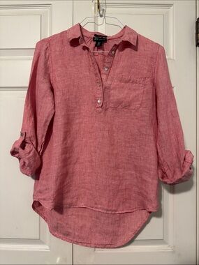 Rose-Pink Linen Button-Neck Tunic S By JNY